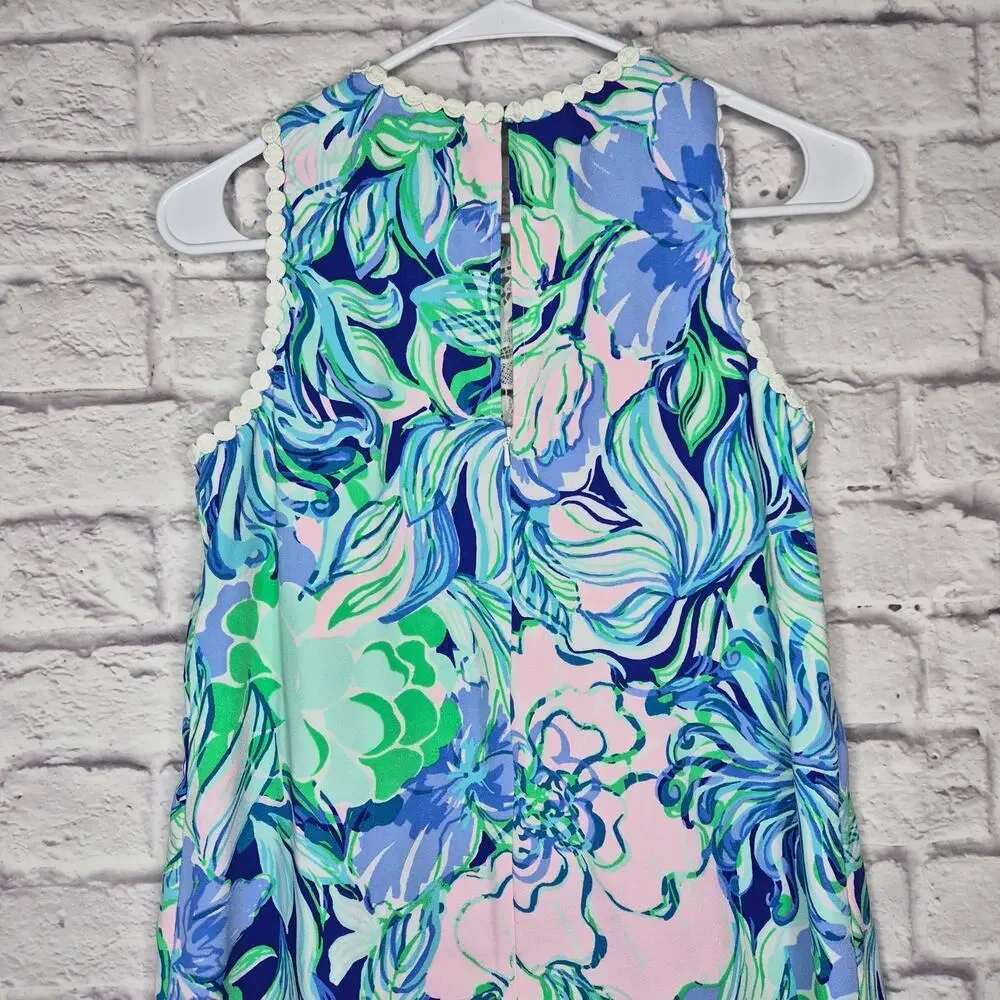 Lilly Pulitzer Nala Soft Shift Dress Party Thyme Floral Lace Yoke Sz 0 Blue Pink